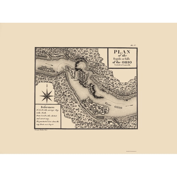 Historic Nautical Map - Ohio River Rapids - Collett 1976 - 23 x 30.98 - Vintage Wall Art