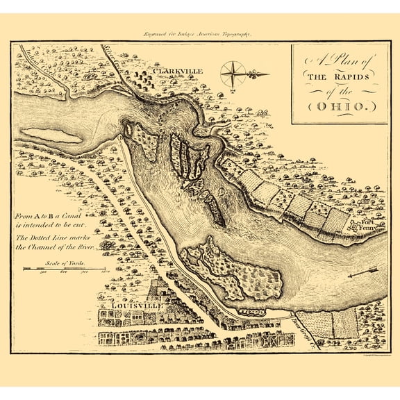Historic Nautical Map - Ohio River Rapids - Debrett 1797 - Vintage Wall Art