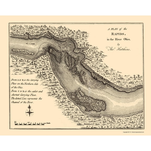 Historic Nautical Map - Ohio River Rapids Plan - Hutchins 1778 - Vintage Wall Art