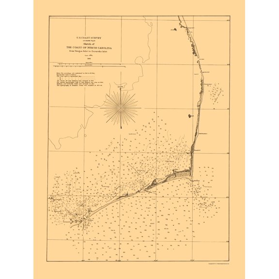 Historic Nautical Map - Oregon Inlet To Ocracoke Inlet - USCS 1861 - 23 x 30.28 - Vintage Wall Art