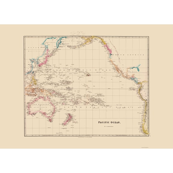Historic Nautical Map - Pacific Ocean - Arrowsmith 1844 - 23 x 31.95 - Vintage Wall Art