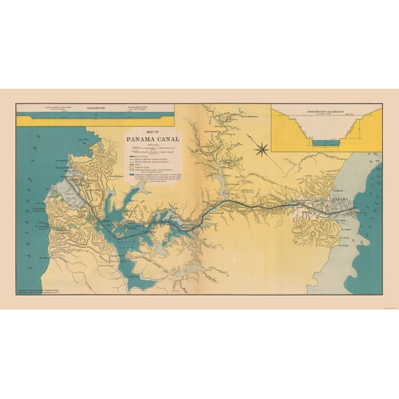 Historic Nautical Map - Panama Canal - Hammond 1910 - Vintage Wall Art