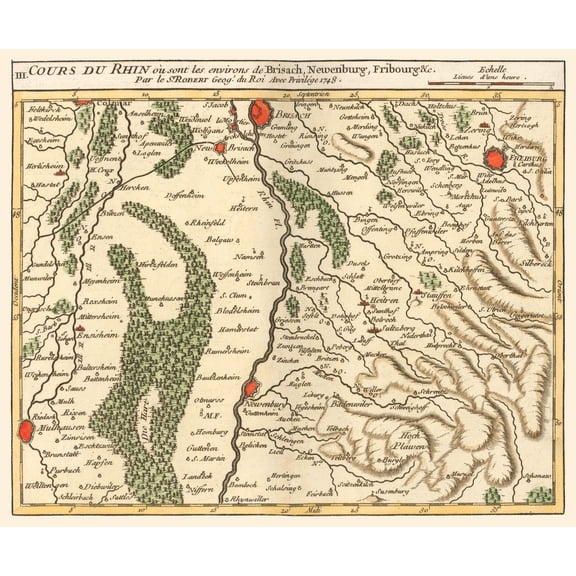 Historic Nautical Map - Rhine River Brisach Nuremberg Fribourg - Robert 1748 - 27.69 x 23 - Vintage Wall Art