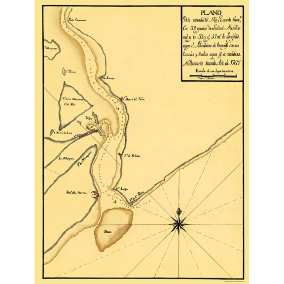 Historic Nautical Map - Rio Grande Mouth - 1767 - 23 x 30.41 - Vintage Wall Art