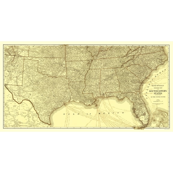 Historic Nautical Map - South Eastern States Roads - Rand McNally 1923 - Vintage Wall Art