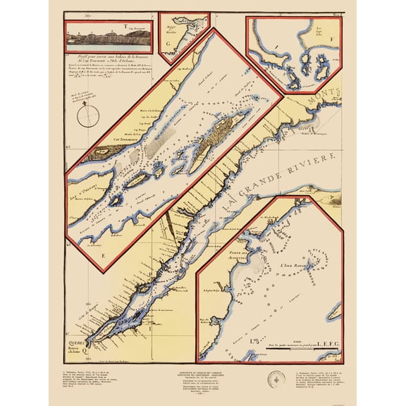 Historic Nautical Map - St Lawrence River Quebec Canada - De Fer 1695 - 23 x 30.27 - Vintage Wall Art