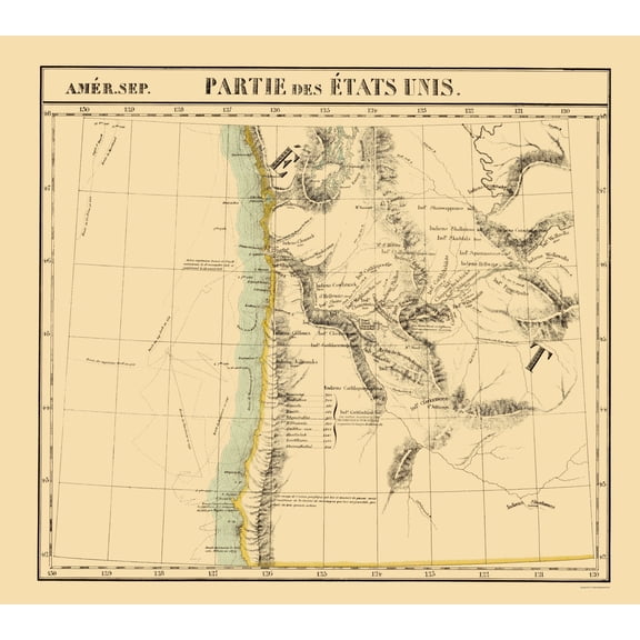 Historic Nautical Map - Washington Oregon Coast - Vandermaelen 1825 - 23 x 25.83 - Vintage Wall Art