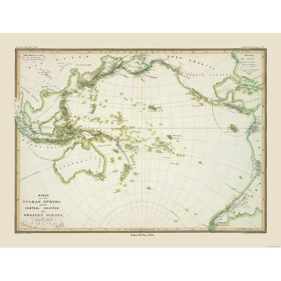 Historic Nautical Map - World Pacific Ocean - Perthes 1838 - 30.13 x 23 - Vintage Wall Art