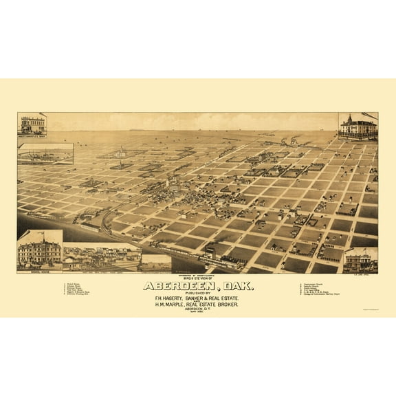 Historic Panoramic View - Aberdeen South Dakota - Wellge 1883 - 23 x 38.04 - Vintage Wall Art
