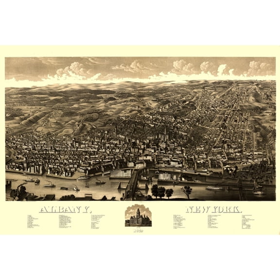 Historic Panoramic View - Albany New York - 1879 - Vintage Wall Art
