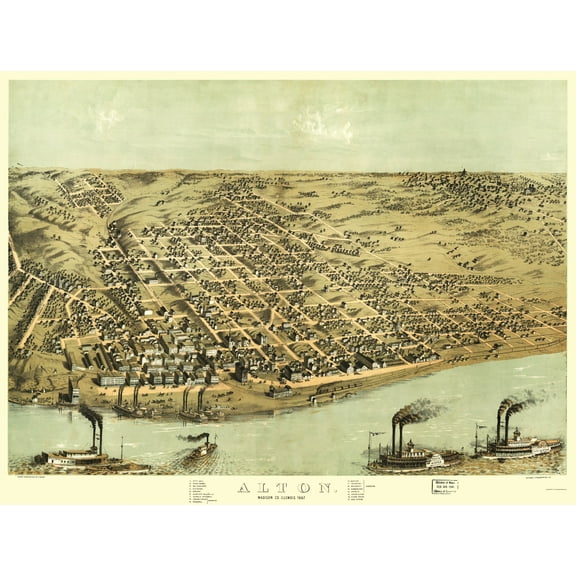 Historic Panoramic View - Alton Illinois - Ruger 1867 - 23 x 30.52 - Vintage Wall Art