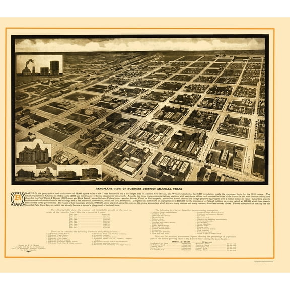 Historic Panoramic View - Amarillo Texas - Sturdivant 1912 - 23 x 26.04 - Vintage Wall Art