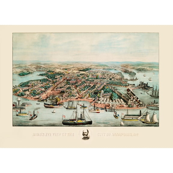 Historic Panoramic View - Annapolis Maryland - Magnus 1864 - 23 x 32.23 - Vintage Wall Art