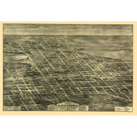 Historic Panoramic View - Anniston Alabama - Hart 1903 - Vintage Wall Art