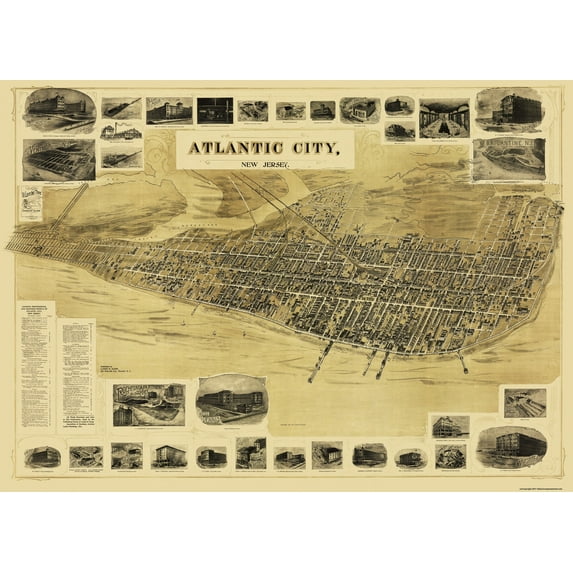 Historic Panoramic View - Atlantic City New Jersey - Landis 1900 - Vintage Wall Art