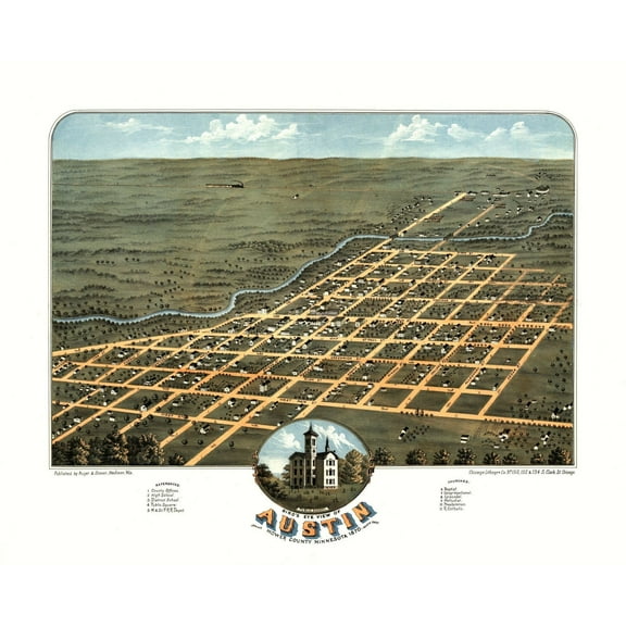 Historic Panoramic View - Austin Minnesota - Stoner 1870 - 28.54 x 23 - Vintage Wall Art