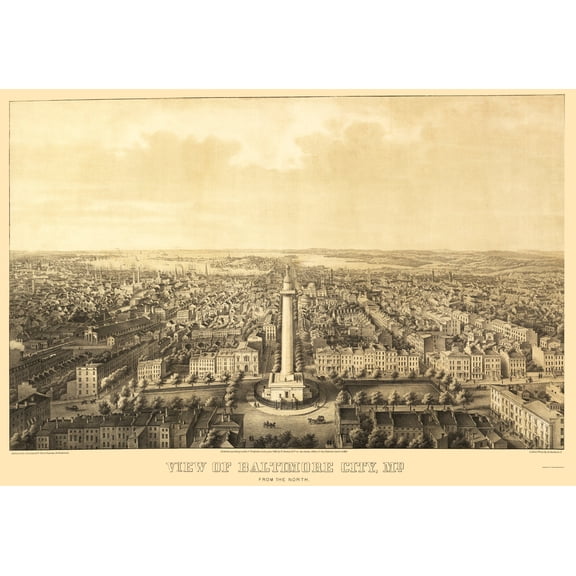 Historic Panoramic View - Baltimore Maryland - Sachese 1862 - 23 x 33.33 - Vintage Wall Art