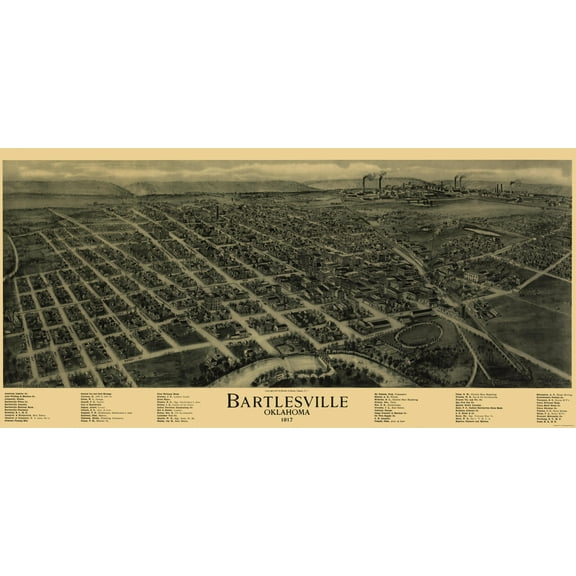 Historic Panoramic View - Bartlesville Oklahoma - Fowler 1917 - 23 x 47.28 - Vintage Wall Art