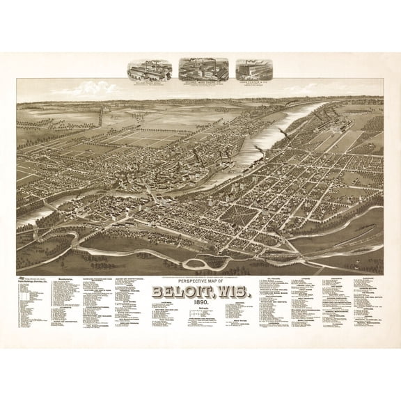 Historic Panoramic View - Beloit Wisconsin - American Pub Co 1890 - Vintage Wall Art