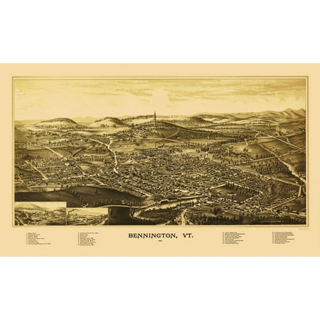 Historic Panoramic View - Bennington Vermont - Burleigh 1887 - Vintage Wall Art price history and forecast - MAPS OF THE PAST