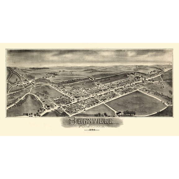 Historic Panoramic View - Bernville Pennsylvania - Moyer 1898 - 44.27 x 23 - Vintage Wall Art