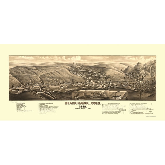 Historic Panoramic View - Black Hawk Colorado - Stoner 1882 - Vintage Wall Art