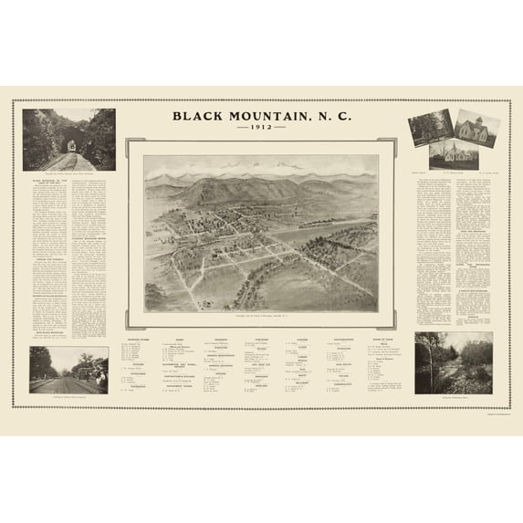Historic Panoramic View - Black Mountain North Carolina - Fowler 1912 - 23 x 34.31 - Vintage Wall Art