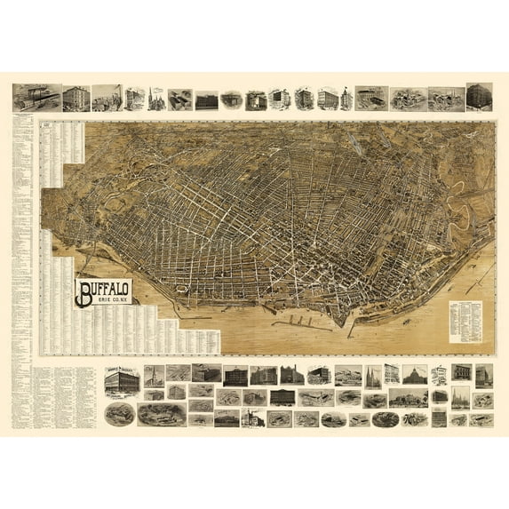 Historic Panoramic View - Buffalo New York - Landis 1902 - Vintage Wall Art