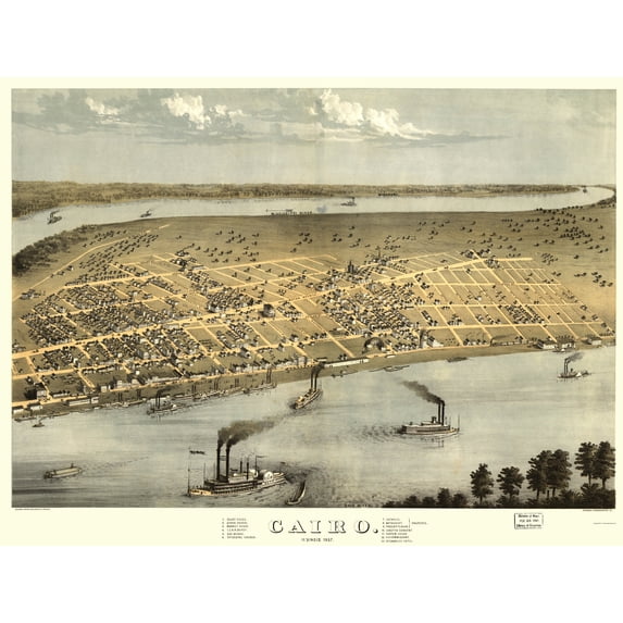 Historic Panoramic View - Cairo Illinois - Ruger 1867 - Vintage Wall Art