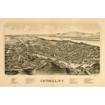 Historic Panoramic View - Catskill New York - Burleigh 1889 - 35.10 x 23 - Vintage Wall Art