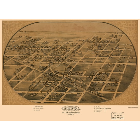 Historic Panoramic View - Chenoa Illinois - Ruger 1869 - 23 x 31.51 - Vintage Wall Art