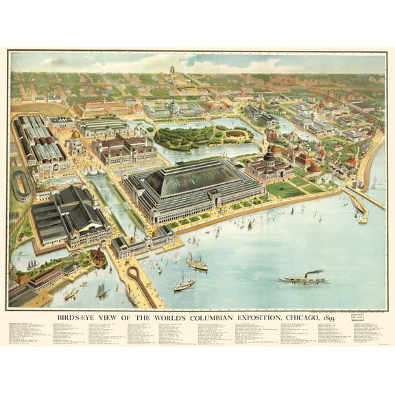 Historic Panoramic View - Chicago Columbian Exposition Illinois - Rand McNally 1893 - Vintage Wall Art