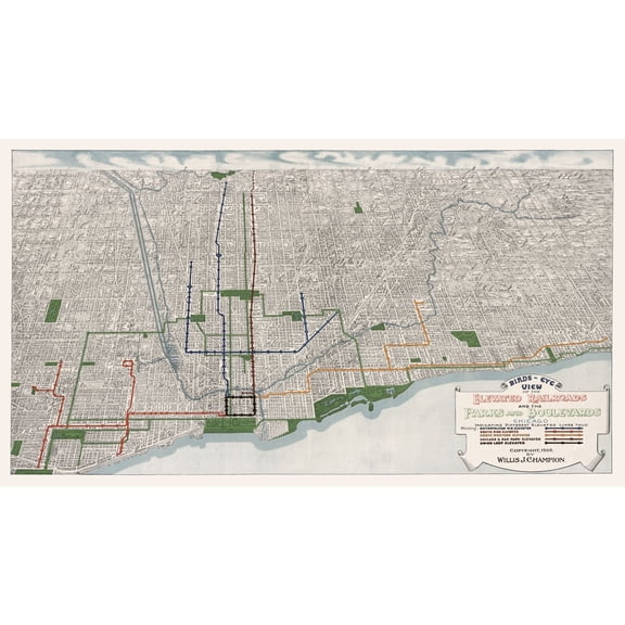 Historic Panoramic View - Chicago Elevated Railroad Illinois - Champion 1908 - Vintage Wall Art