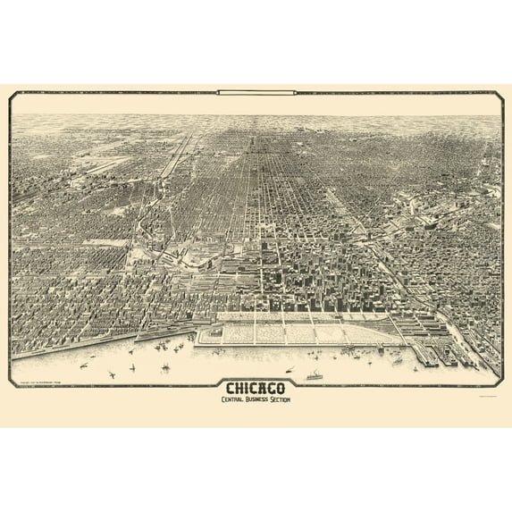 Historic Panoramic View - Chicago Illinois - Reincke 1916 - Vintage Wall Art