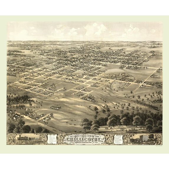 Historic Panoramic View - Chillicothe Missouri - Ruger 1869 - Vintage Wall Art