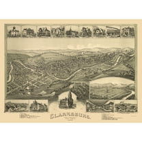 Historic Panoramic View - Clarksburg West Virginia - Fowler 1898 - 23 x 31.35 - Vintage Wall Art