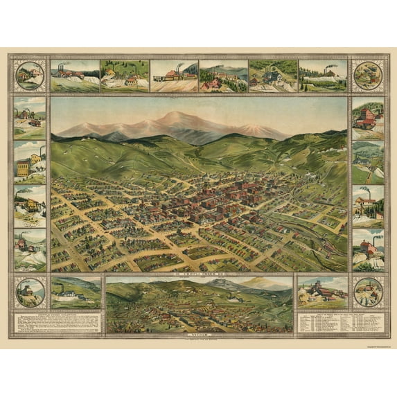 Historic Panoramic View - Cripple Creek Colorado - 1896 - Vintage Wall Art
