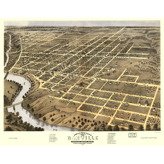 Historic Panoramic View - Danville Illinois - Ruger 1869 - Vintage Wall Art