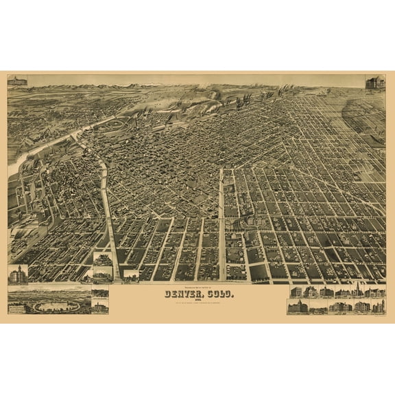 Historic Panoramic View - Denver Colorado - Wellge 1889 - Vintage Wall Art