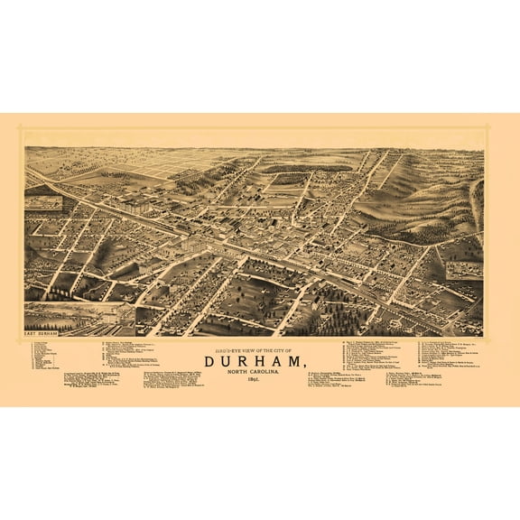 Historic Panoramic View - Durham North Carolina - Ruger 1891 - 23 x 40.62 - Vintage Wall Art