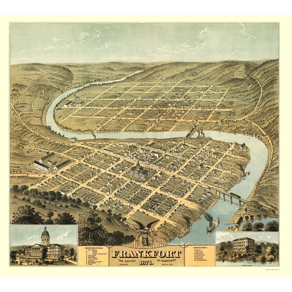 Historic Panoramic View - Frankfort Kentucky - Ruger 1871 - Vintage Wall Art