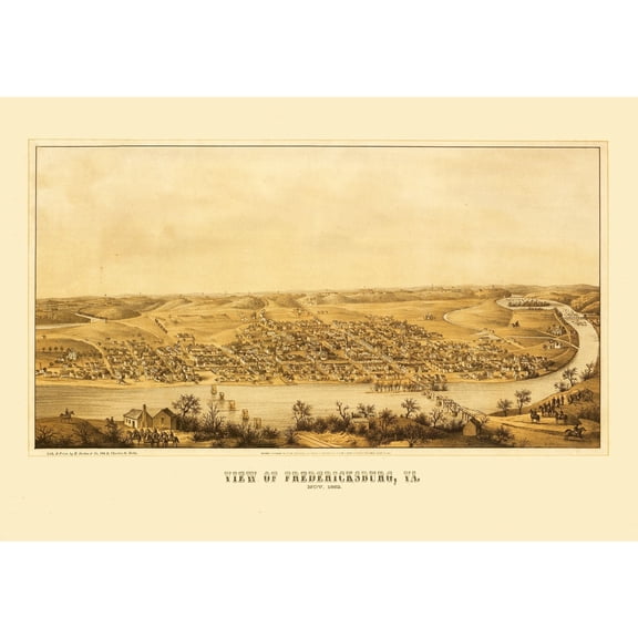 Historic Panoramic View - Fredericksburg Virginia - Sachse 1863 - Vintage Wall Art