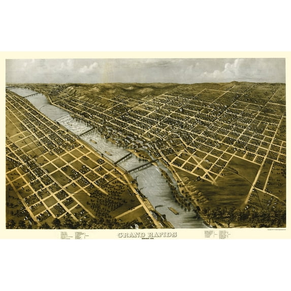 Historic Panoramic View - Grand Rapids Michigan - Ruger 1868 - Vintage Wall Art