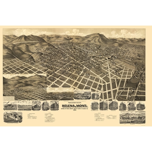 Historic Panoramic View - Helena Montana - American Pub Co 1890 - Vintage Wall Art