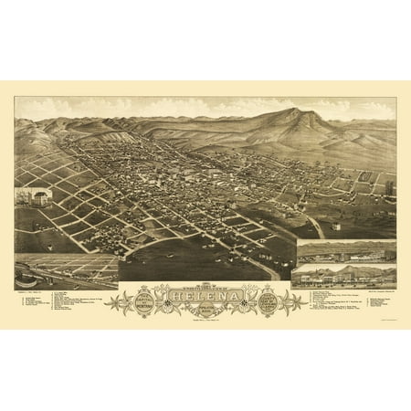 Historic Panoramic View - Helena Montana - Stoner 1883 - Vintage Wall Art