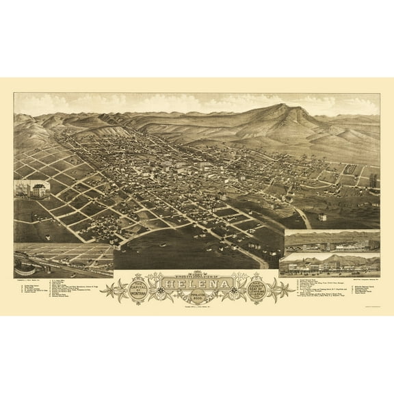Historic Panoramic View - Helena Montana - Stoner 1883 - 23 x 37.85 - Vintage Wall Art