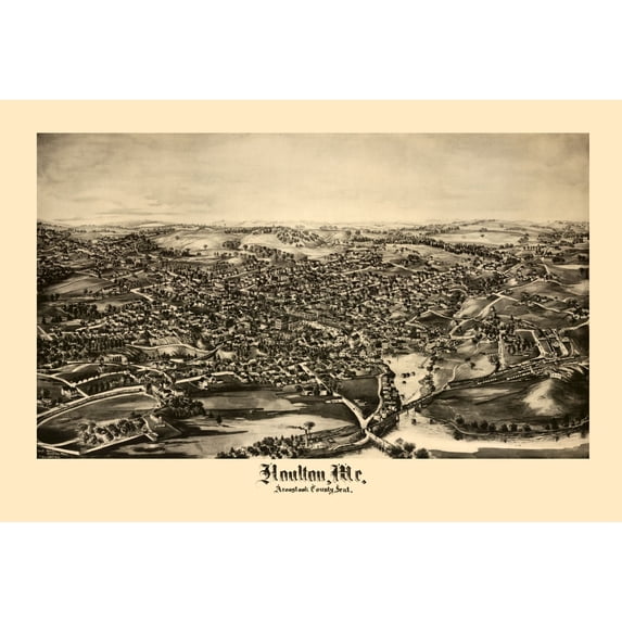 Historic Panoramic View - Houlton Maine - Norris 1894 - Vintage Wall Art
