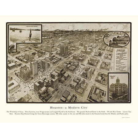 Historic Panoramic View - Houston Texas - Hopkins 1912 - Vintage Wall Art price history and forecast - MAPS OF THE PAST