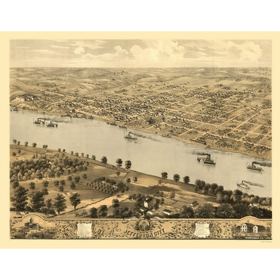 Historic Panoramic View - Jefferson City Missouri - Ruger 1869 - Vintage Wall Art