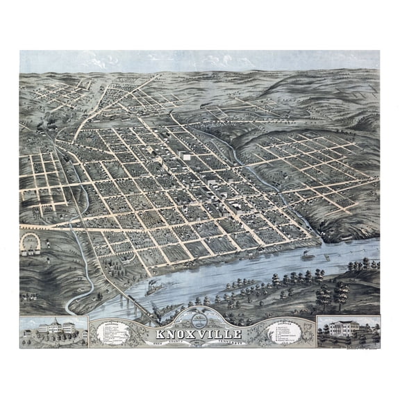 Historic Panoramic View - Knoxville Tennessee - Merchant 1871 - Vintage Wall Art